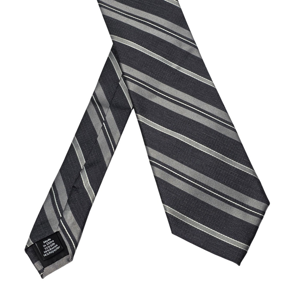 Stafford Mens Silk Blend Diagonal Striped Necktie Grey Silver White Classic